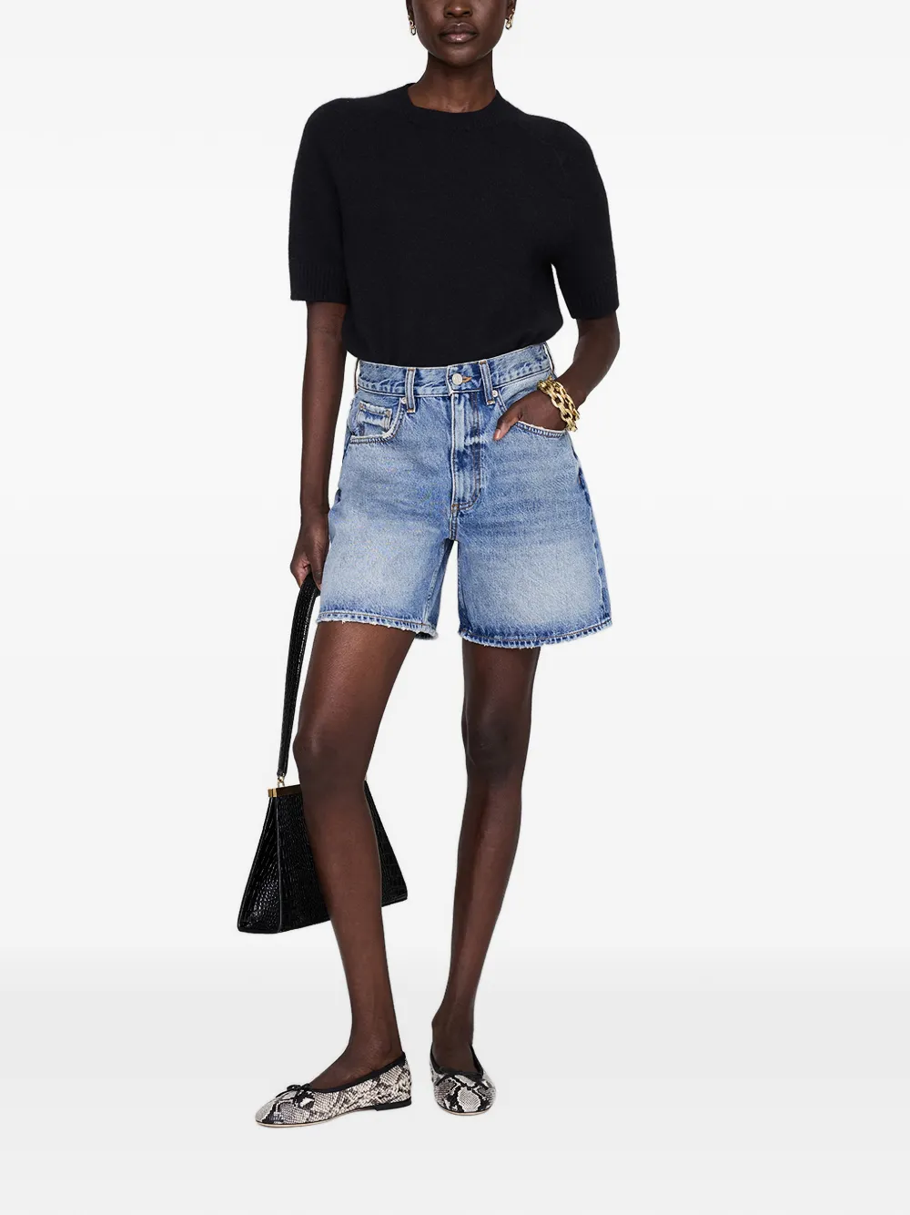  Anine Bing Heath Frayed Shorts - Blue 