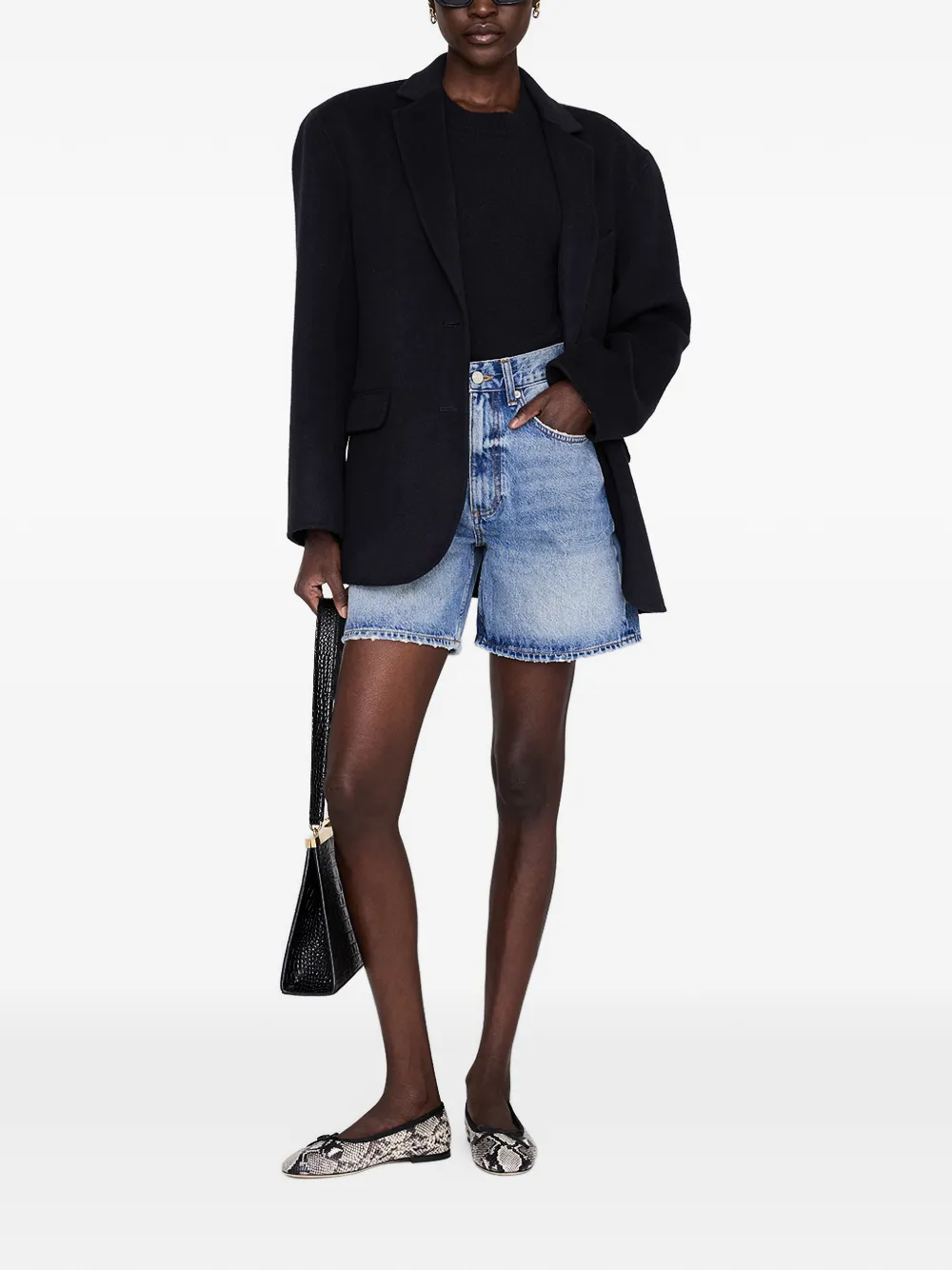  Anine Bing Heath Frayed Shorts - Blue 