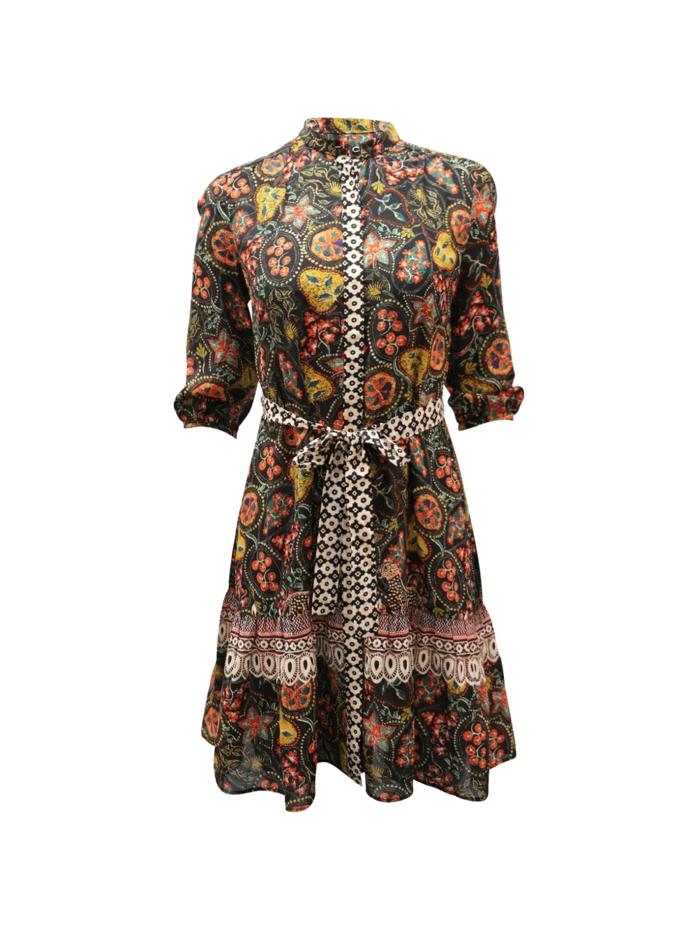 Saloni floral-print shirt dress - Nero