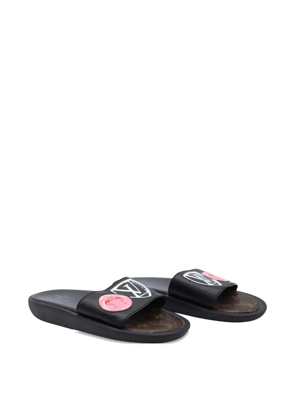 Louis Vuitton Pre-Owned Flamingo patch leather slides - Zwart