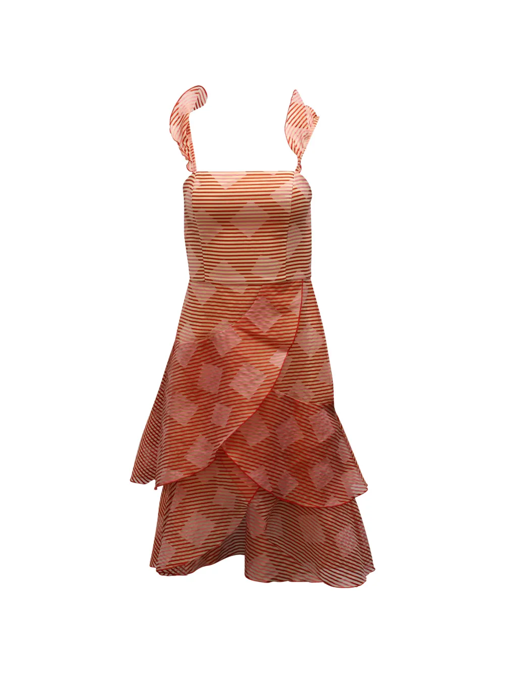 Pre-owned Alice And Olivia Waterfall Ruffle Silk Dress In Pink