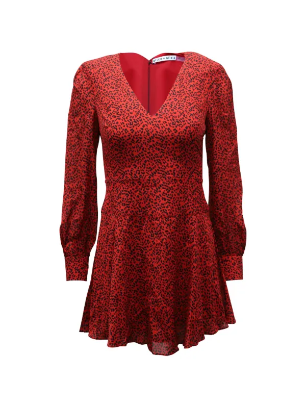 alice and olivia red dress long sleeve Alice + Olivia leopard-print long-sleeve Dress | Red