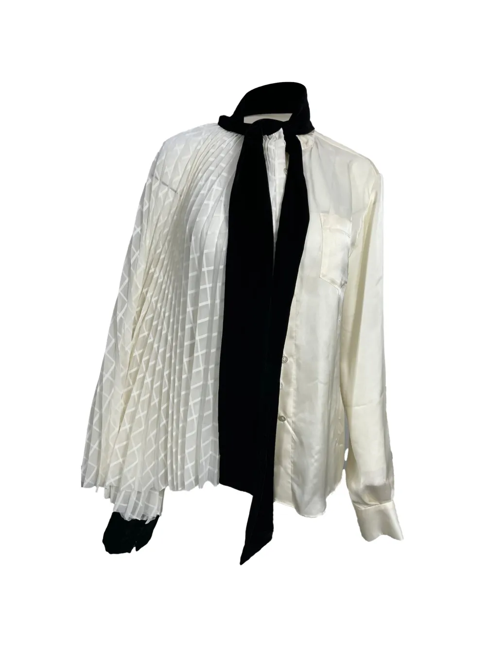sacai pussy-bow pleated blouse - Bianco