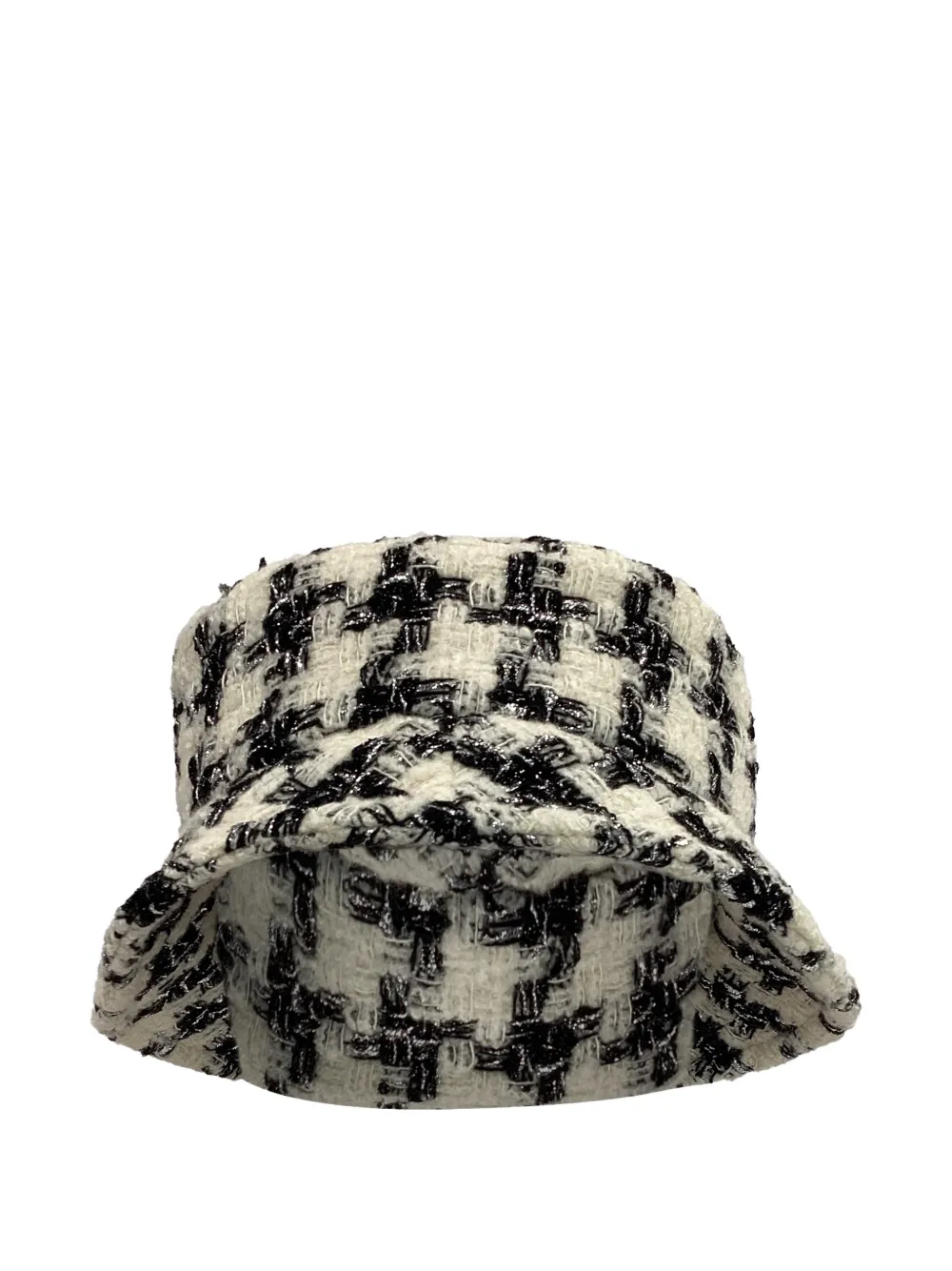 Pre-owned Chanel Tweed Bucket Hat In White