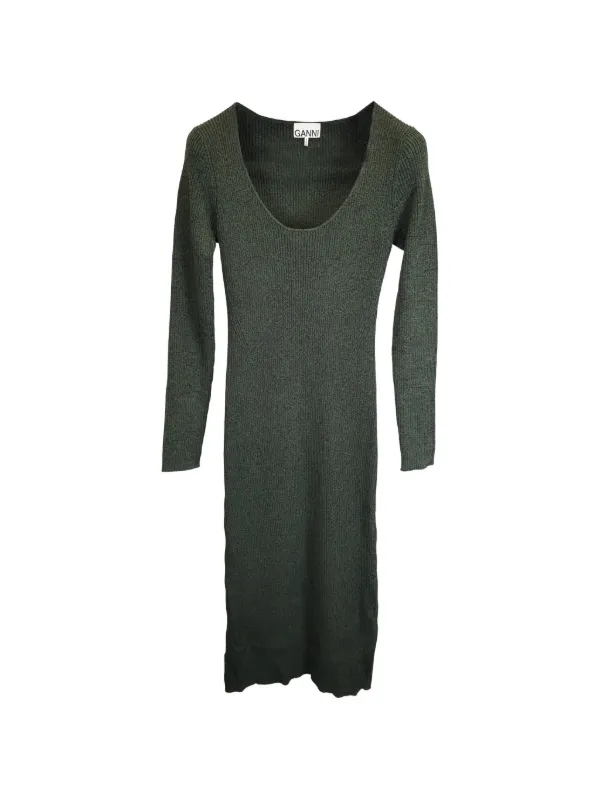 ganni knitted dress Knit Midi Dark Green Size L Rib knit