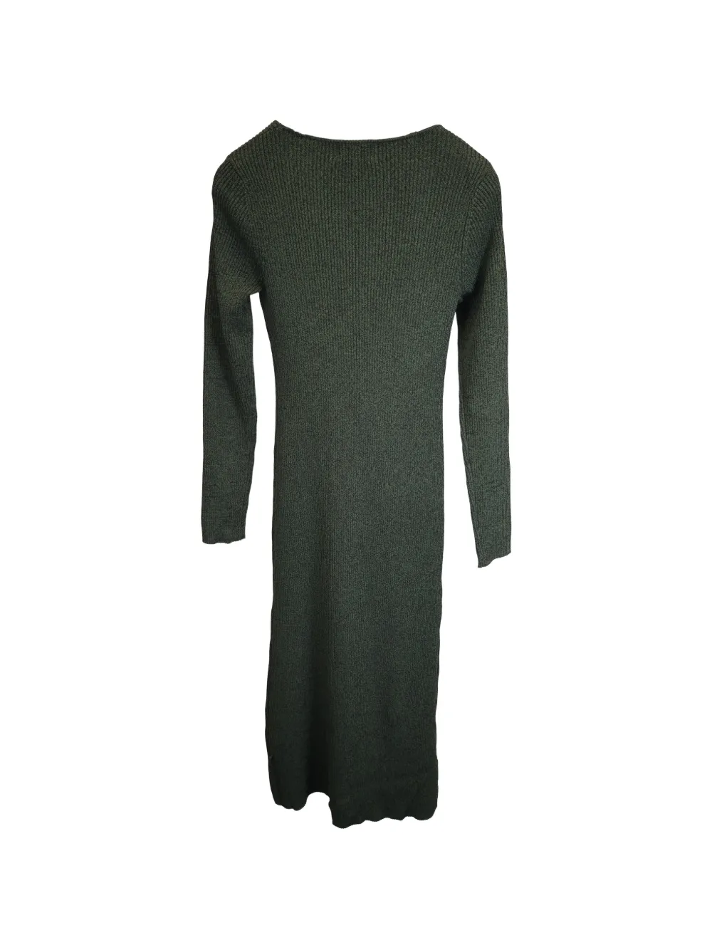 GANNI ribbed-knit long-sleeve midi dress - Groen