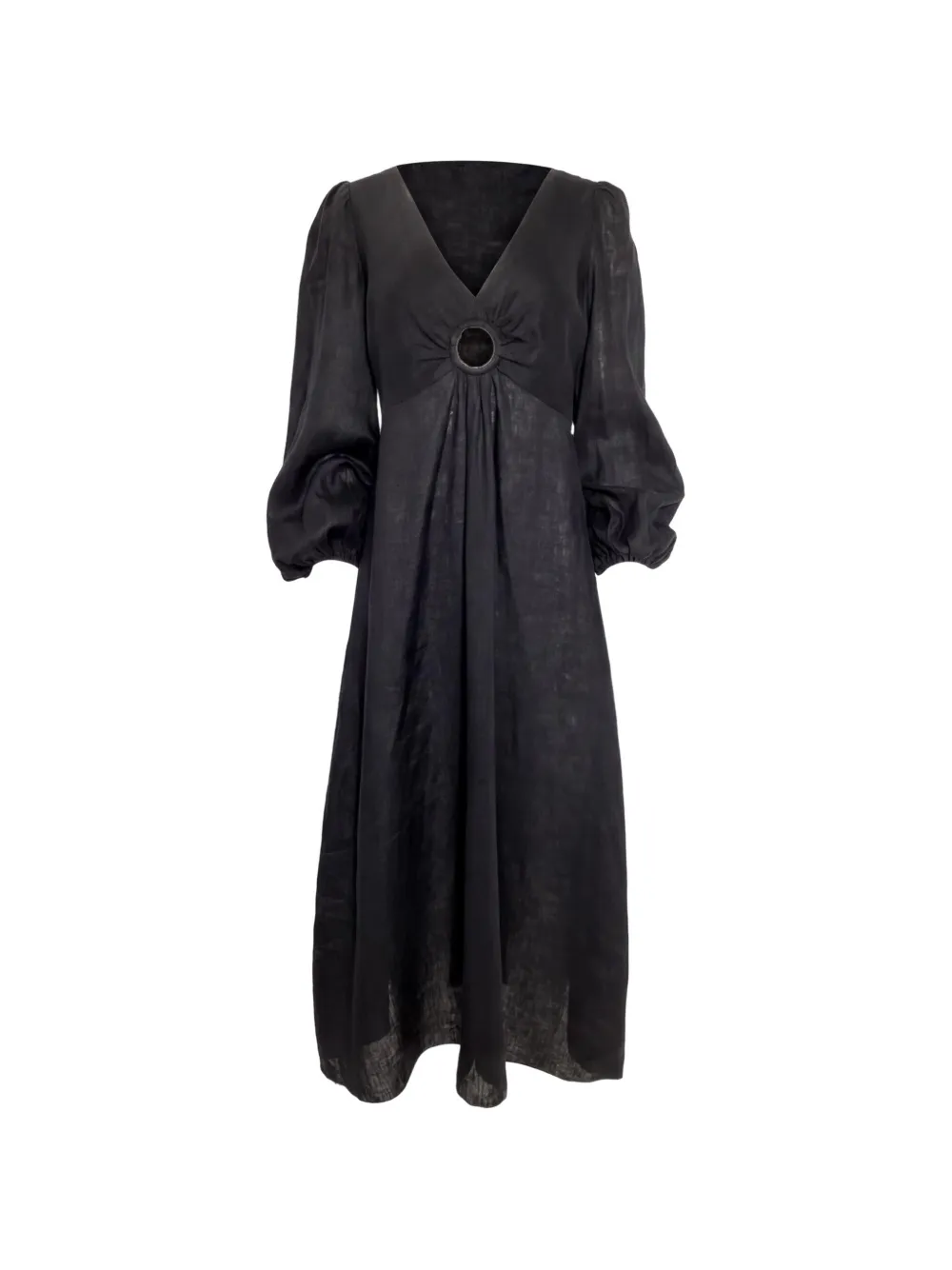 Pre-owned Zimmermann Ring-detail Balloon-sleeve Midi Dress In Black