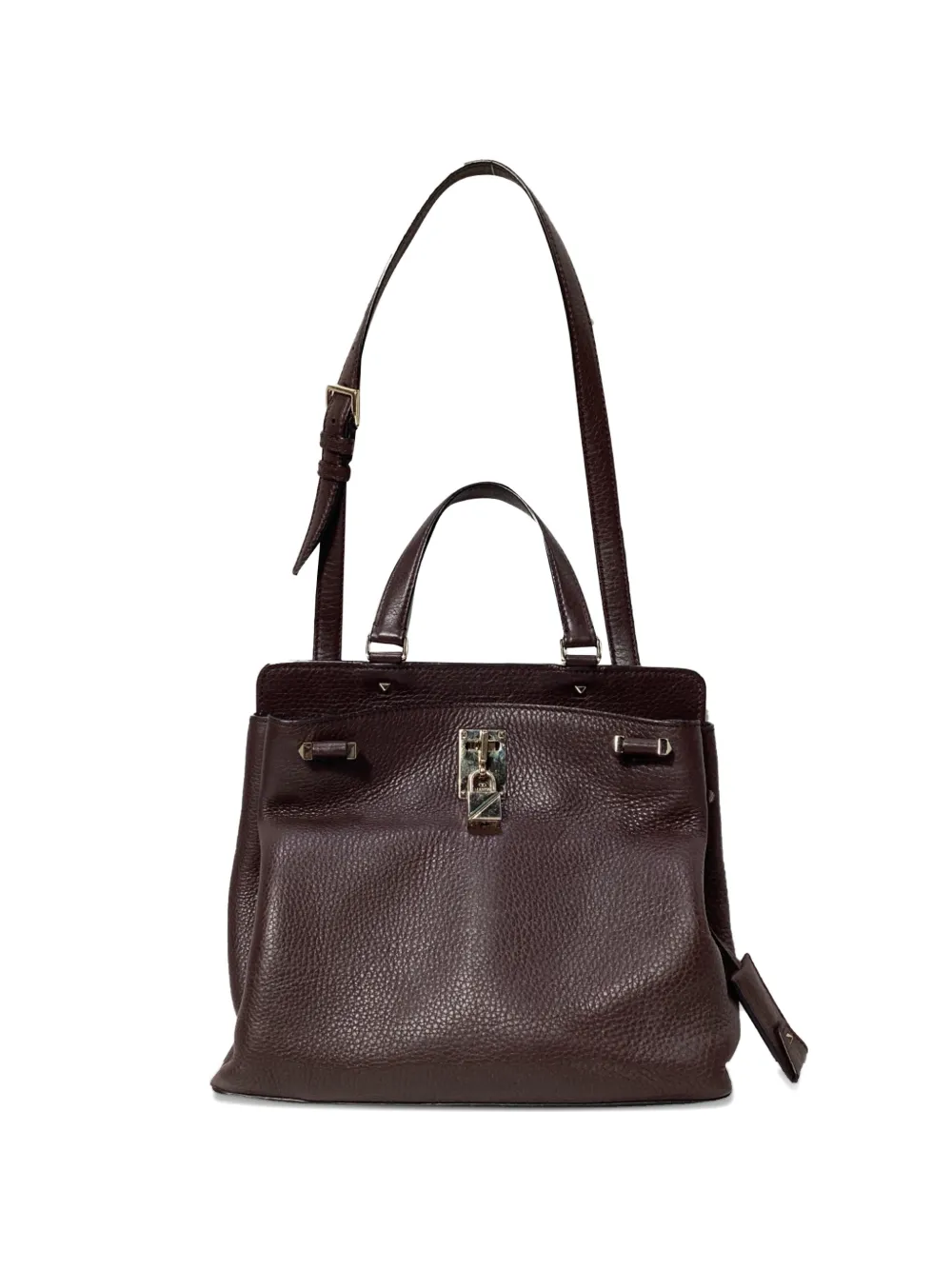 Pre-owned Valentino Garavani Joy Lock Trapeze Leather Tote Bag In Red