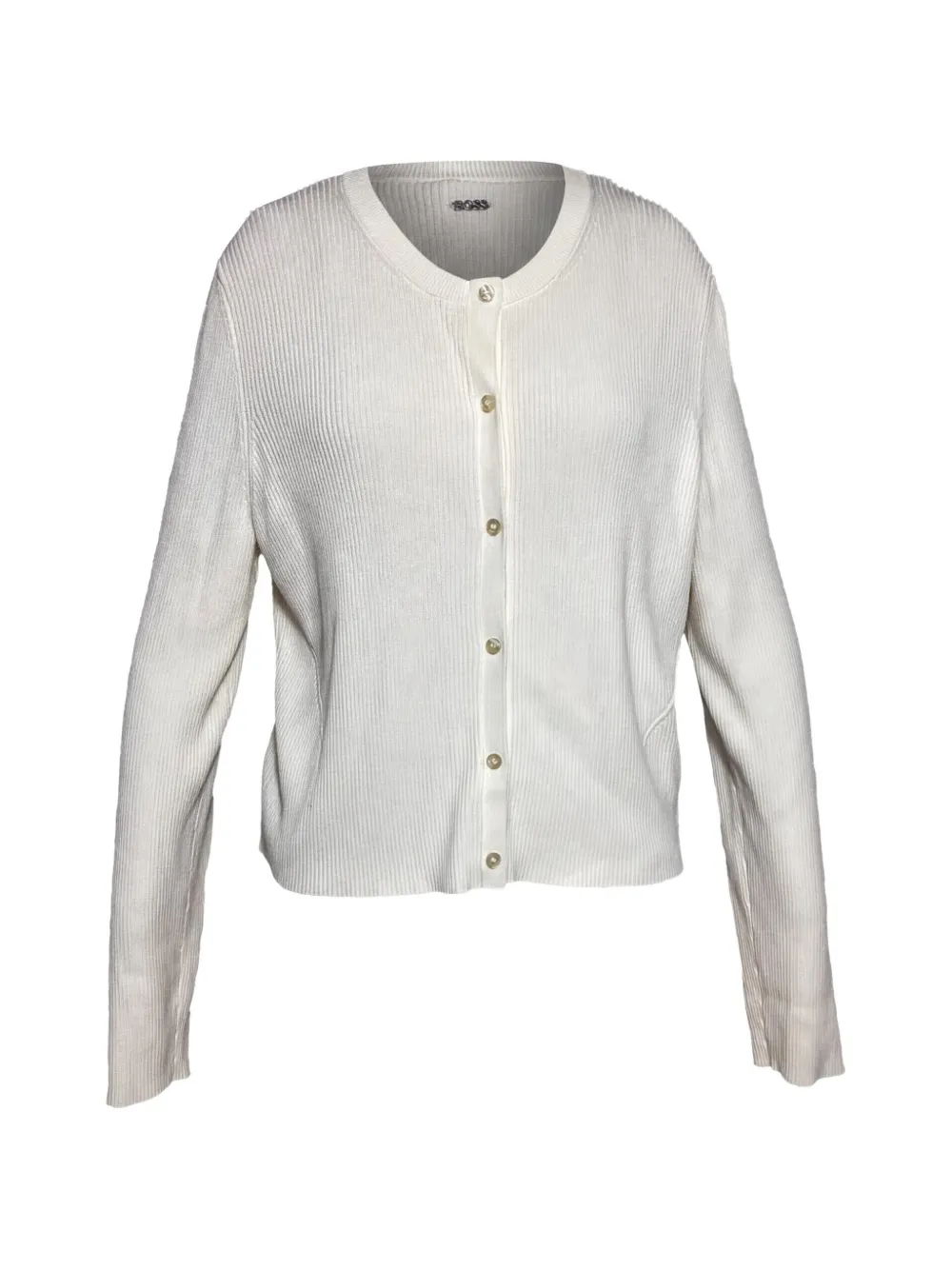 Pre-owned Hugo Boss Ribbed-knit Cardigan In Neutrals