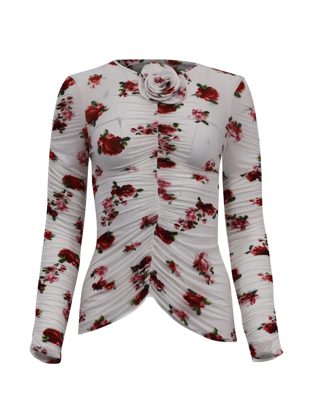 Magda Butrym rose-appliqué ruched top - Bianco