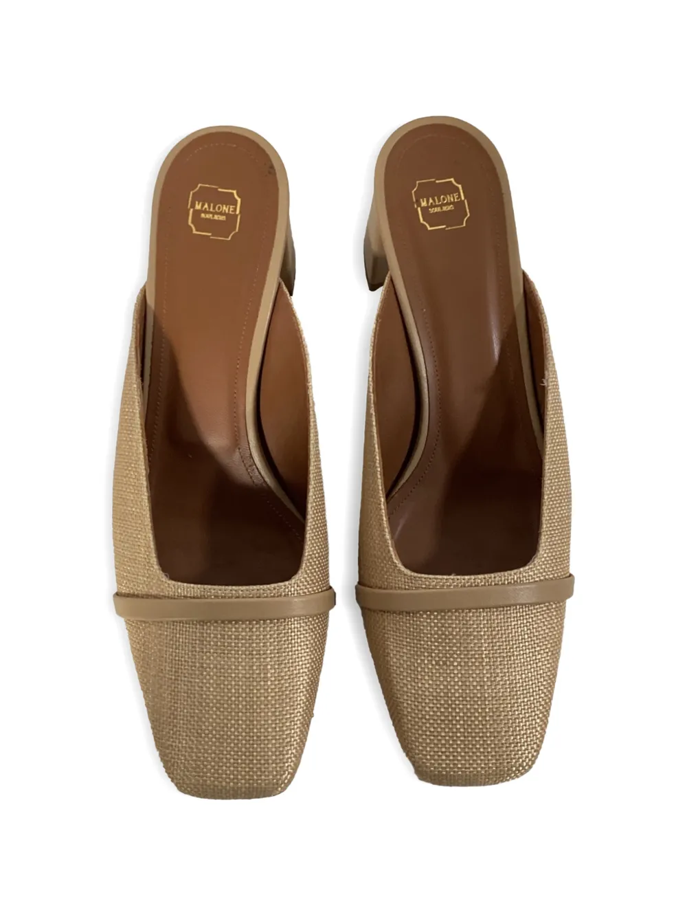 Malone Souliers Raffia square-toe mules - Beige