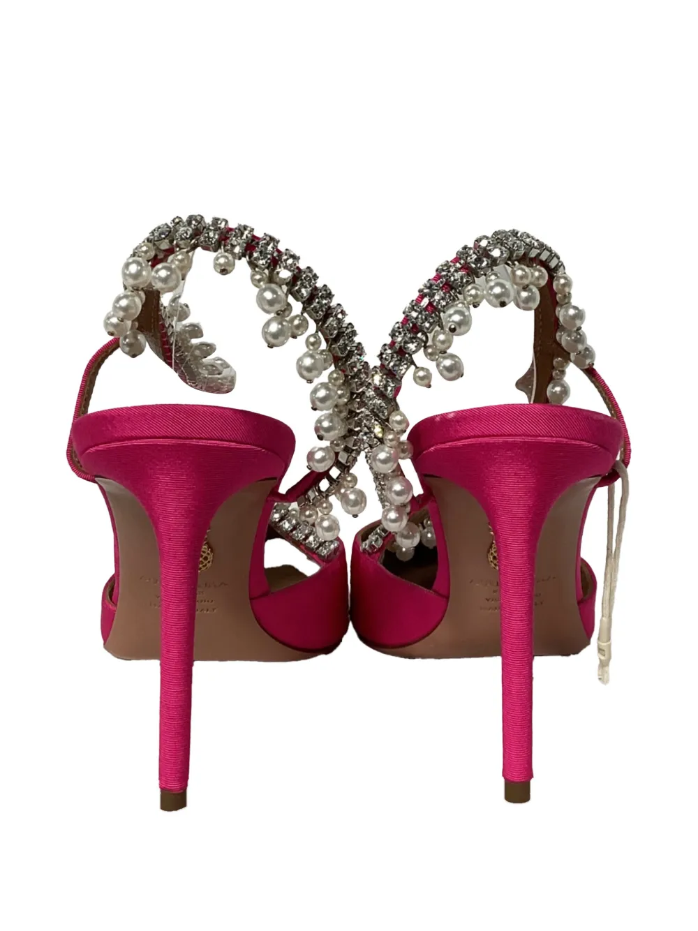 Aquazzura 85 pearl-embellished slingback pumps - Roze