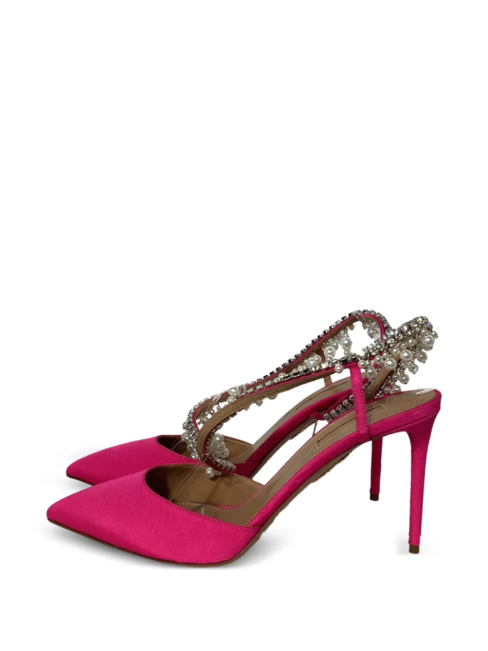 Aquazzura 85 pearl-embellished slingback pumps - Rosa