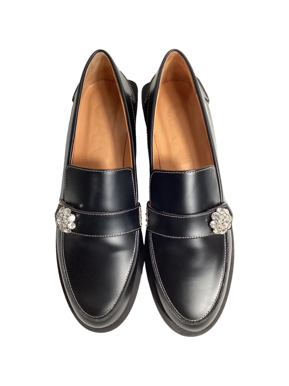GANNI crystal-embellished leather loafers - Zwart