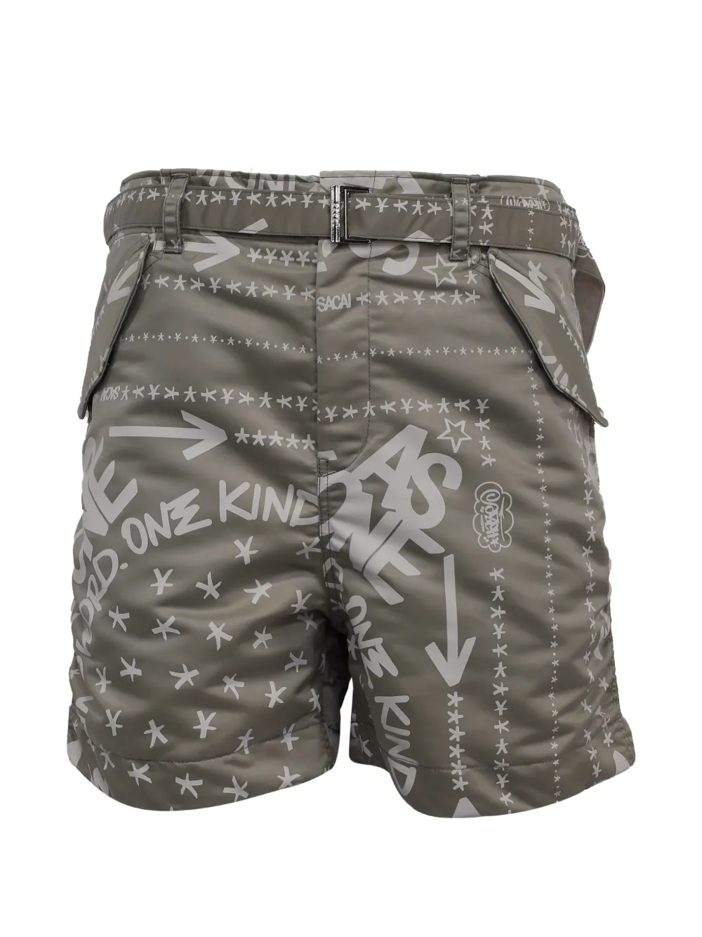 Pre-owned Sacai Printed Belt-fastening Shorts In Green