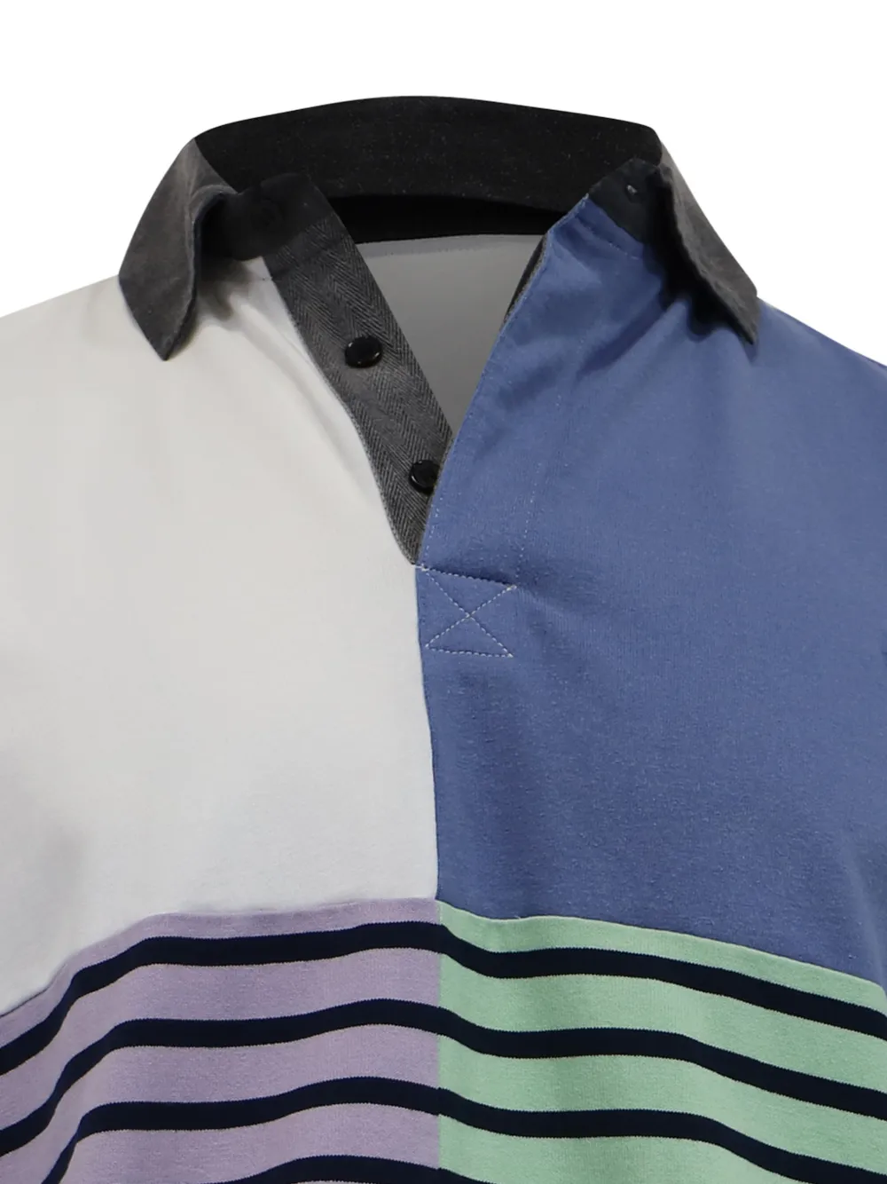 patchwork long-sleeve polo shirt