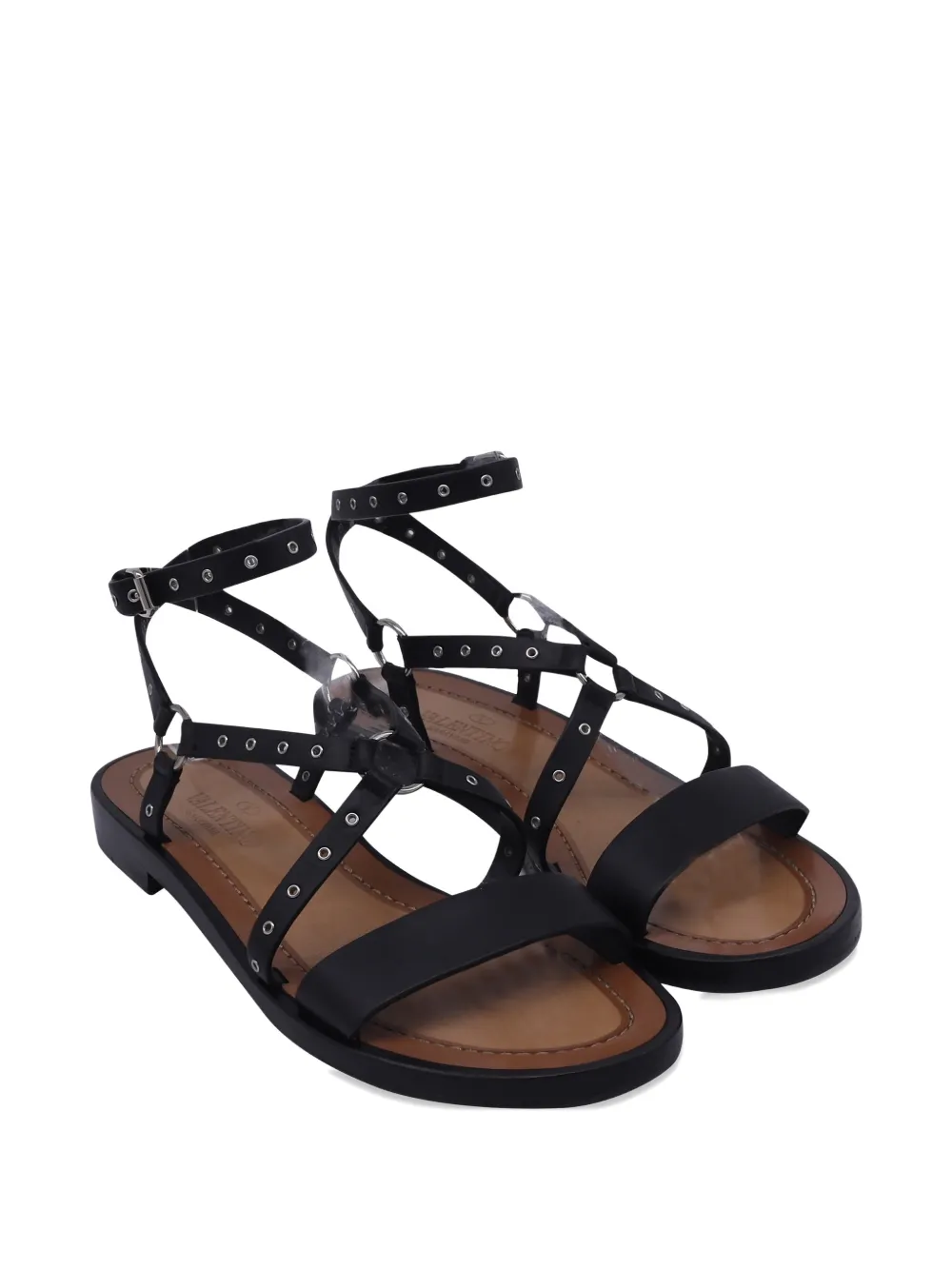 Valentino Garavani Pre-Owned Gladiator eyelet leather sandals - Zwart