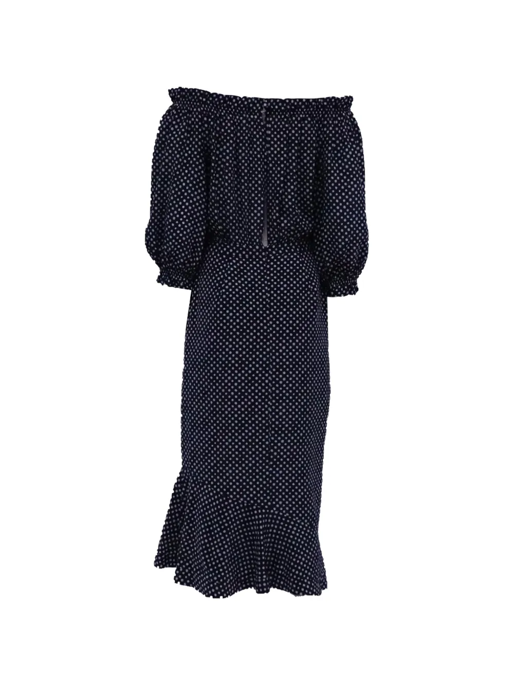 Saloni polka dot off-shoulder midi dress - Blauw