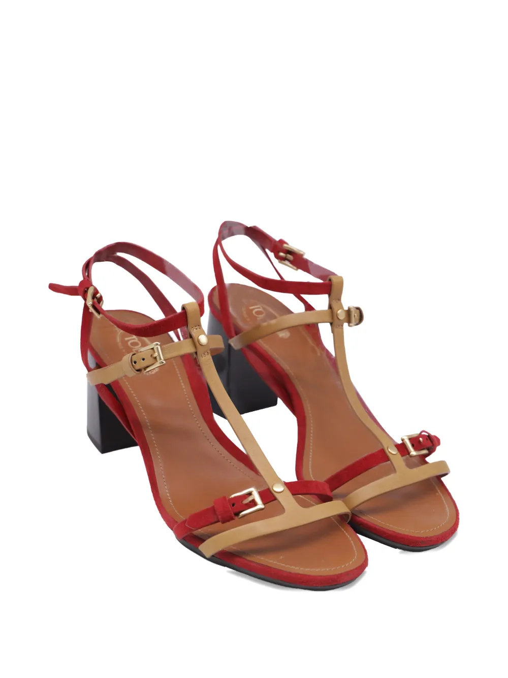 Tod's Vintage T-strap block-heel sandals - Rood