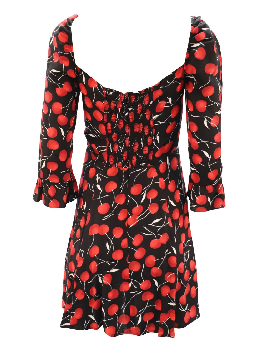 Reformation Cherry print smocking detail dress - Zwart