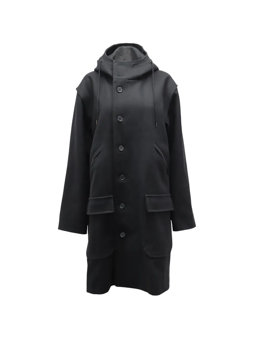 SANDRO wool hooded parka - Black