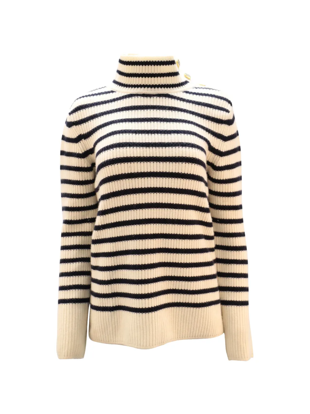 Tory Burch striped-pattern button turtleneck sweater - Bianco