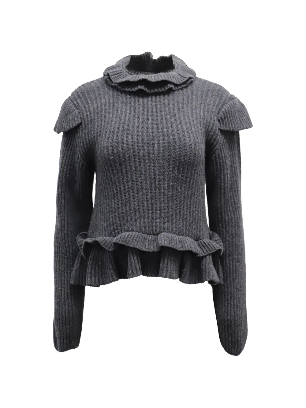 GANNI ribbed-knit ruffled sweater - Grigio