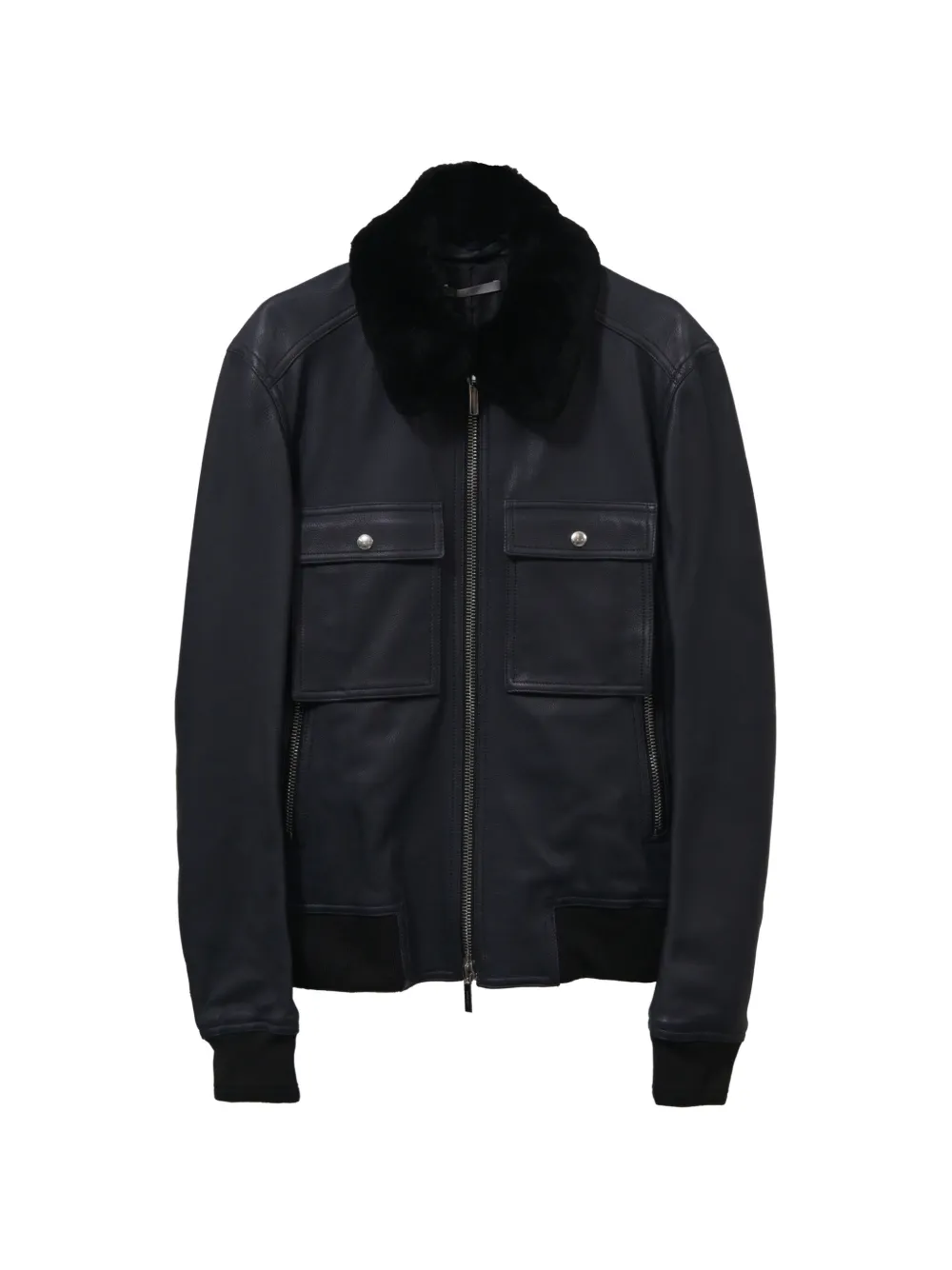 Christian Dior Pre-Owned leather zip-up jacket - Blu