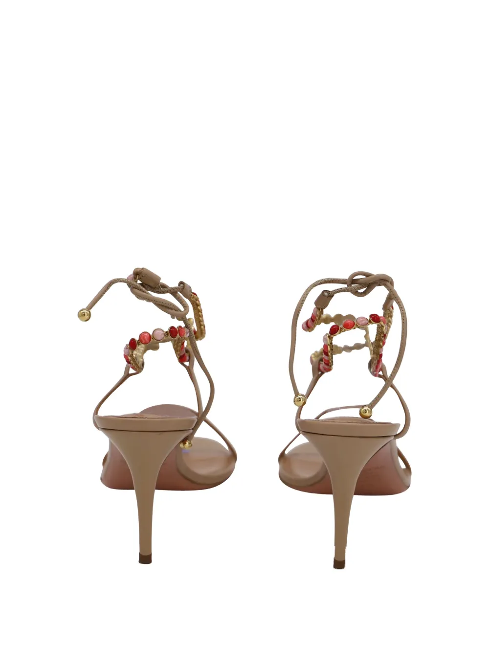Aquazzura Livia beaded-ankle stiletto sandals - Beige