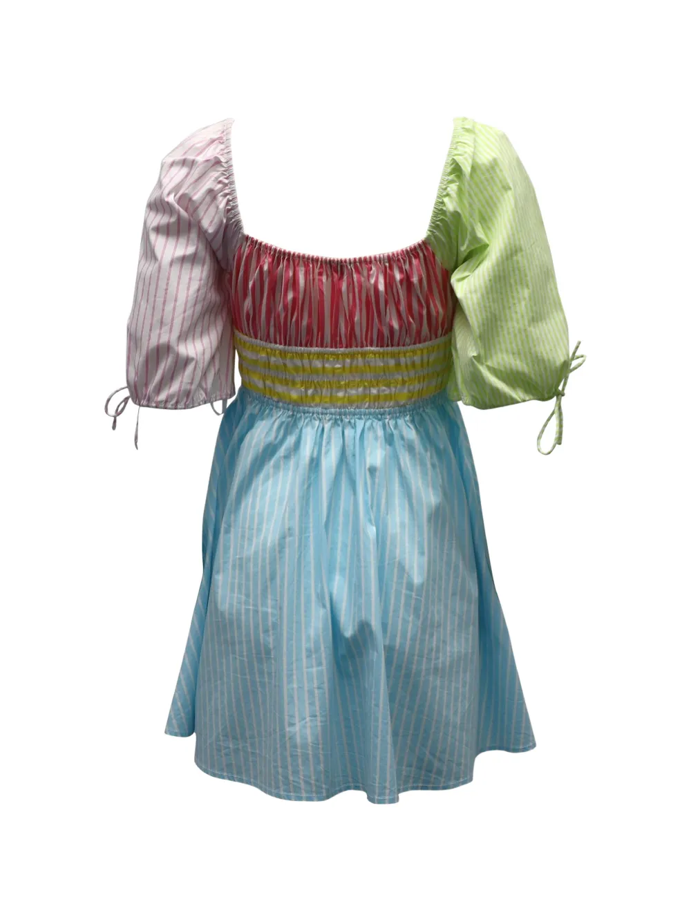 STAUD striped puff-sleeve mini dress - Blauw