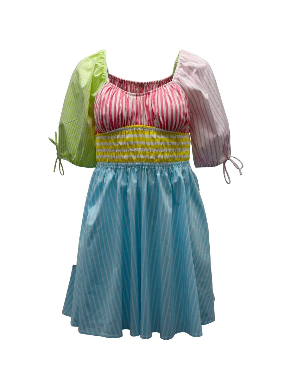 STAUD striped puff-sleeve mini dress - Blu