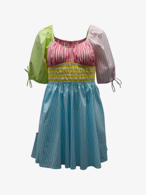 STAUD striped puff-sleeve mini dress