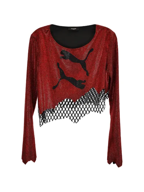 Balmain Pre-Owned x Puma asymmetric rhinestone-embellished top