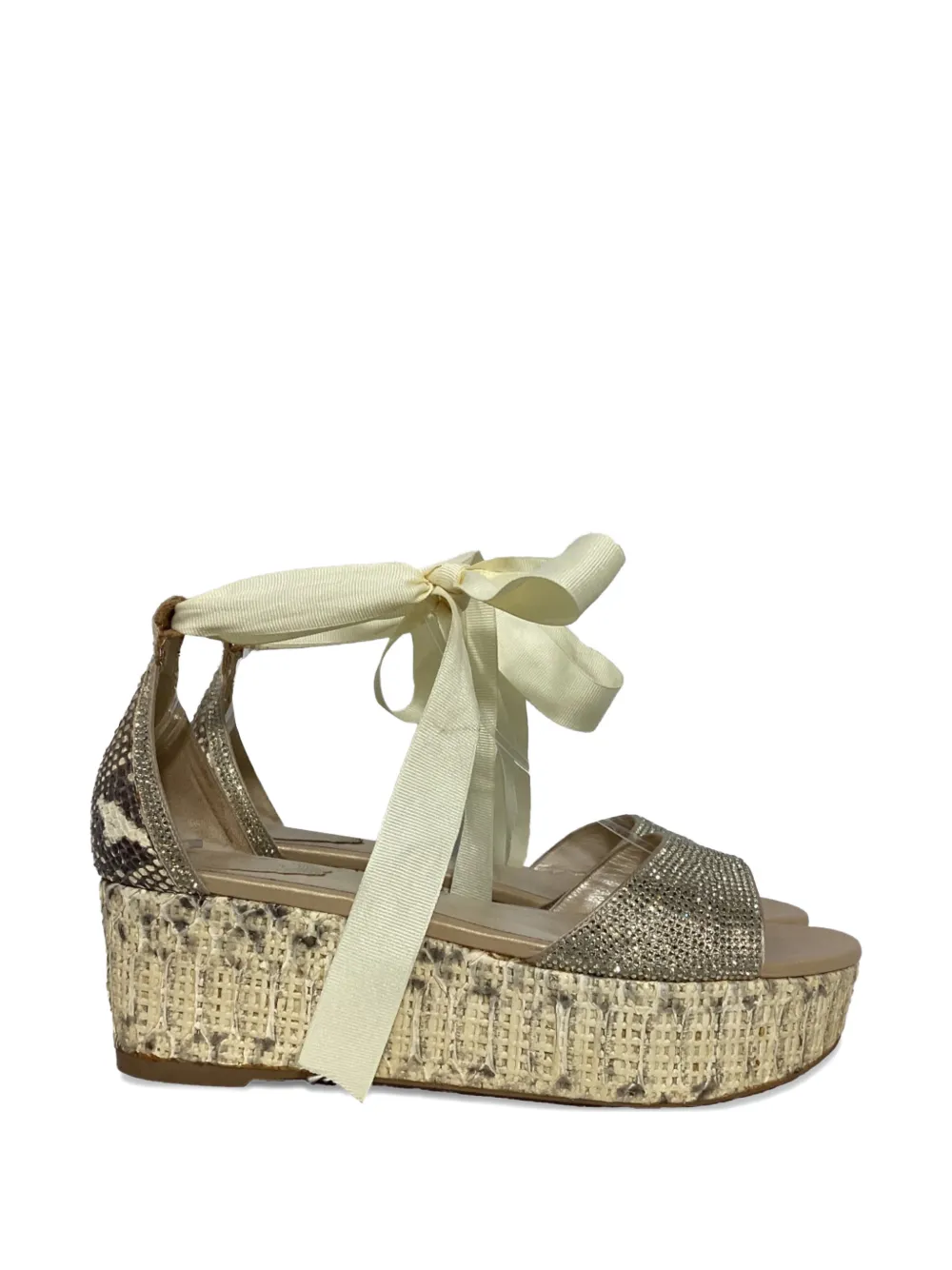 René Caovilla embellished self-tie heeled espadrilles - Marrone