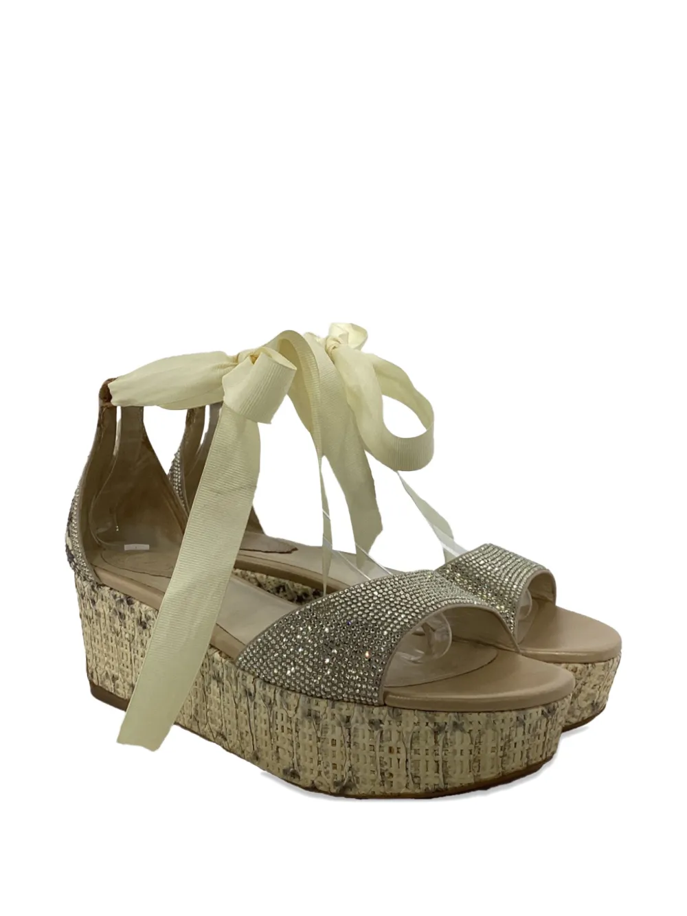 Ren&eacute; Caovilla embellished self-tie heeled espadrilles - Bruin