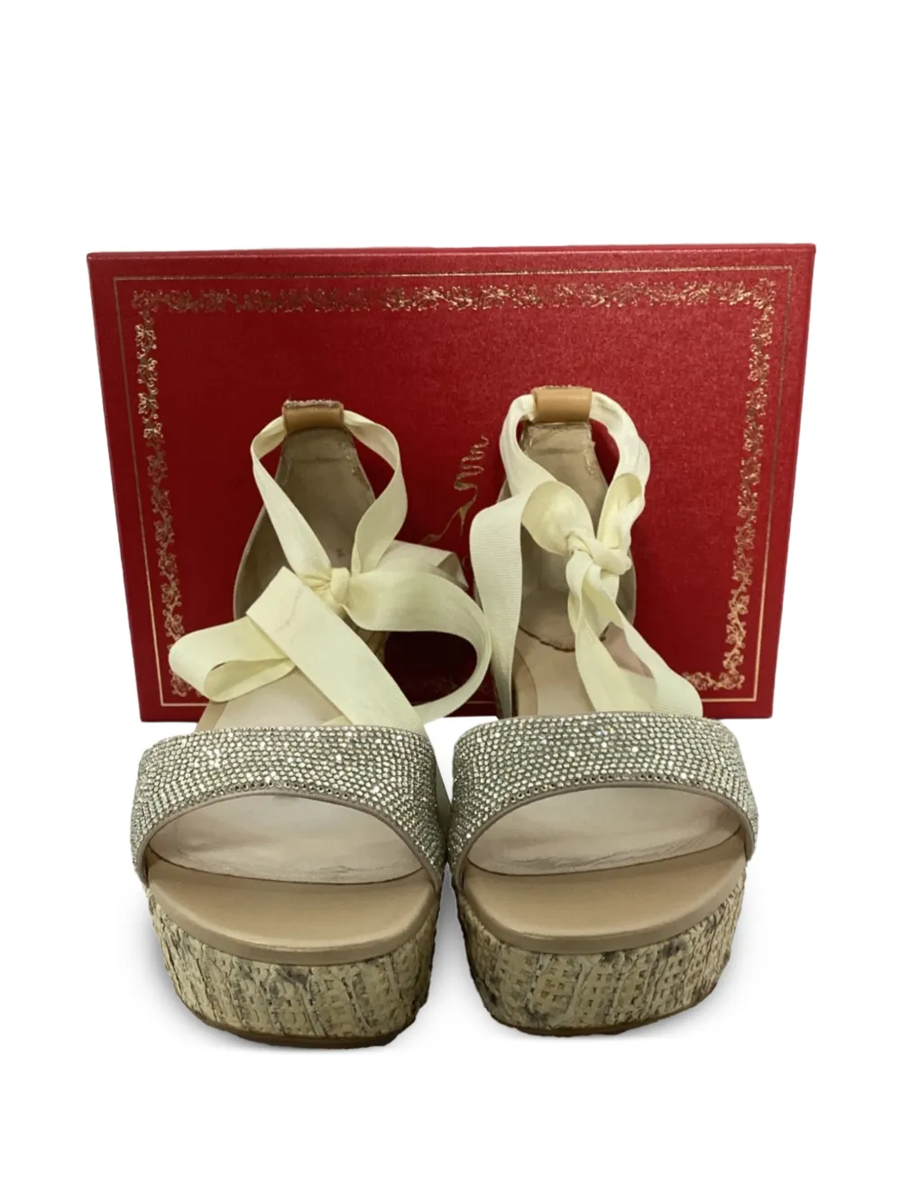 Embellished Self-Tie Heeled Espadrilles