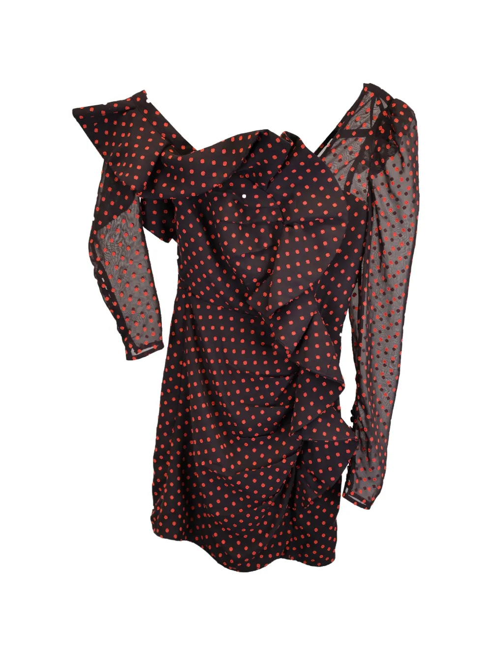 Self-Portrait one-shoulder ruffled dress - Nero