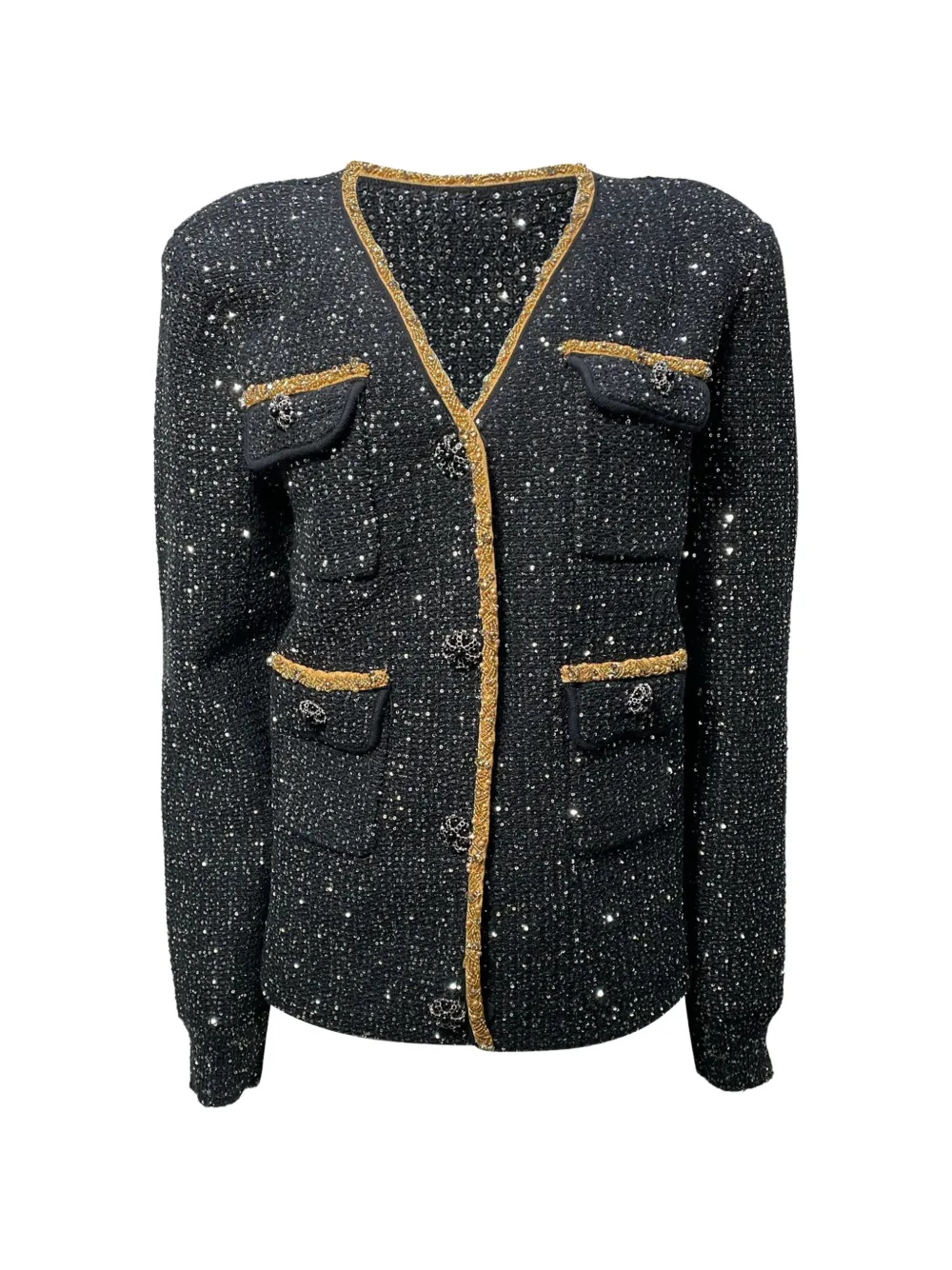 Pre-owned Self-portrait 2022 Embellished Tweed Jacket In Black