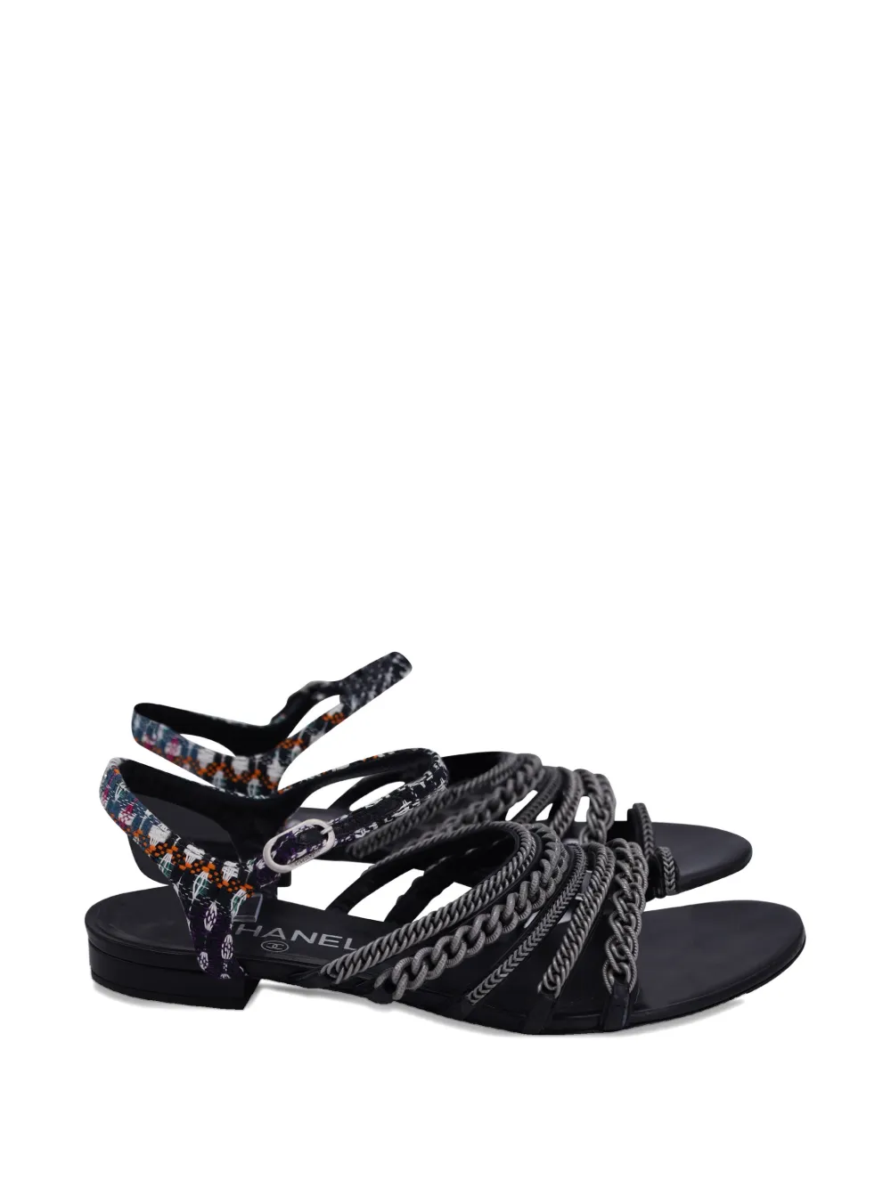 CHANEL Pre-Owned 2015 tweed chain-link sandals - Schwarz