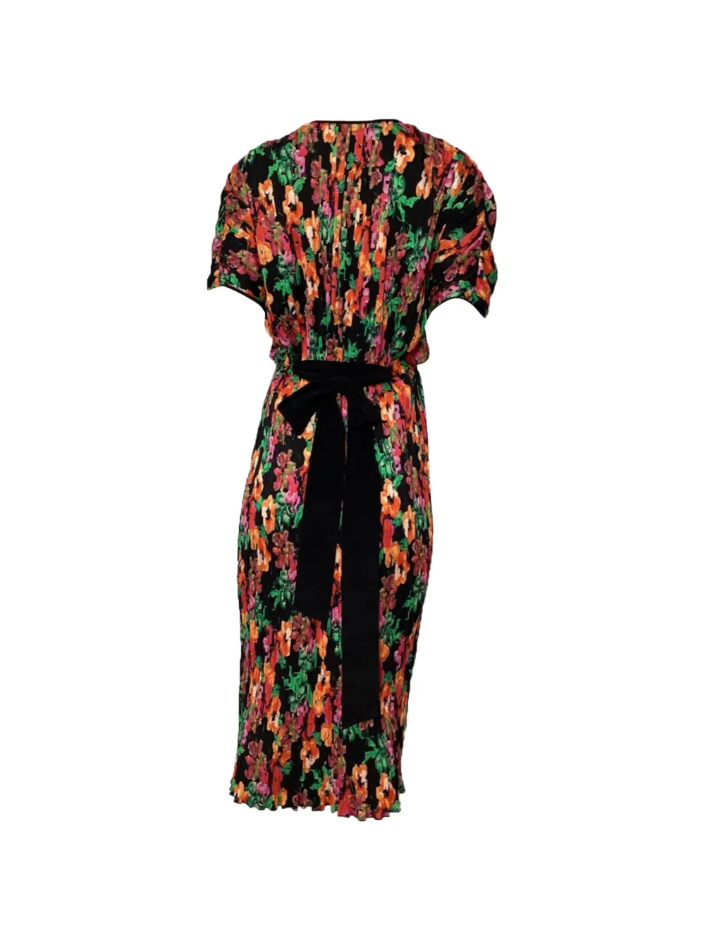 Diane Von Furstenberg Vintage pliss&eacute; floral-print midi dress - Zwart