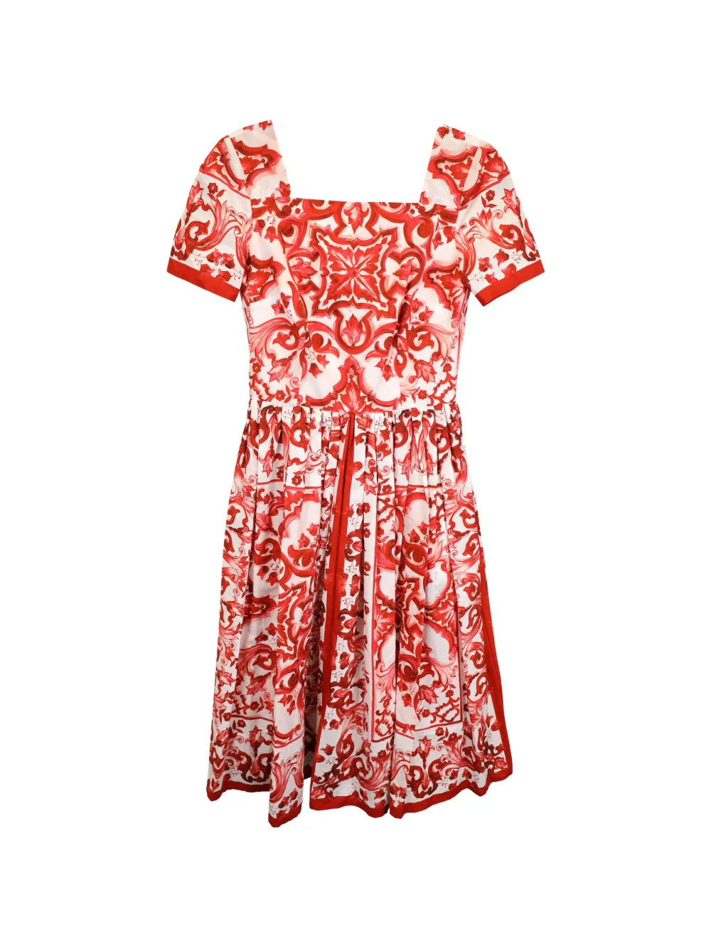 Dolce & Gabbana Pre-Owned Majolica pleated printed midi dress - Rosso