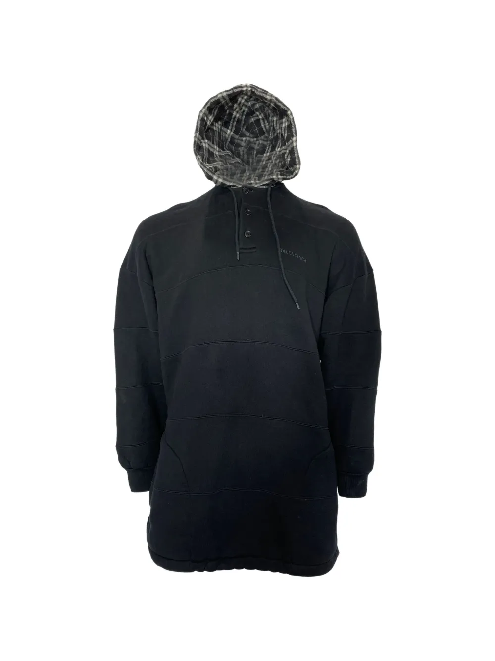 Pre-owned Balenciaga Logo-embroidered Button-fastening Hoodie In Black