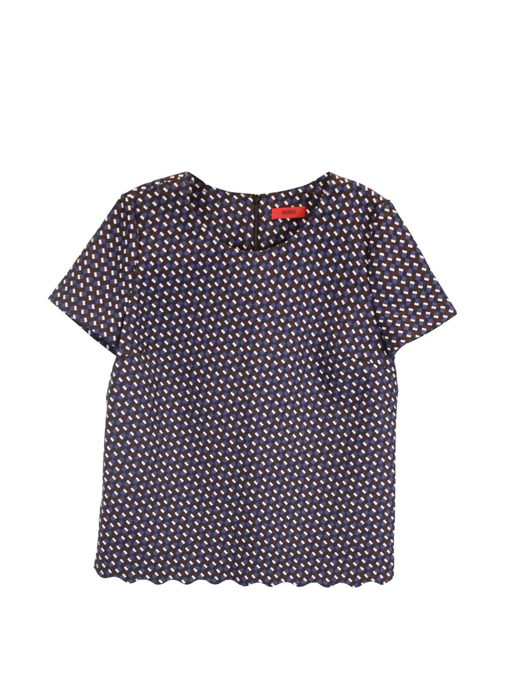 BOSS graphic scalloped short-sleeve top - Blu