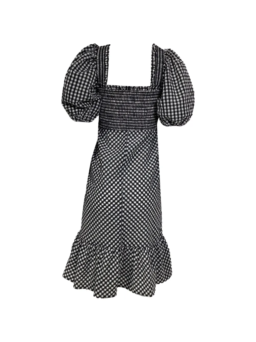 GANNI puff-sleeve midi dress - Zwart