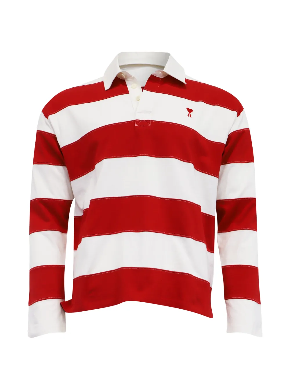 Pre-owned Ami Alexandre Mattiussi Striped Long-sleeve Polo Shirt In Red
