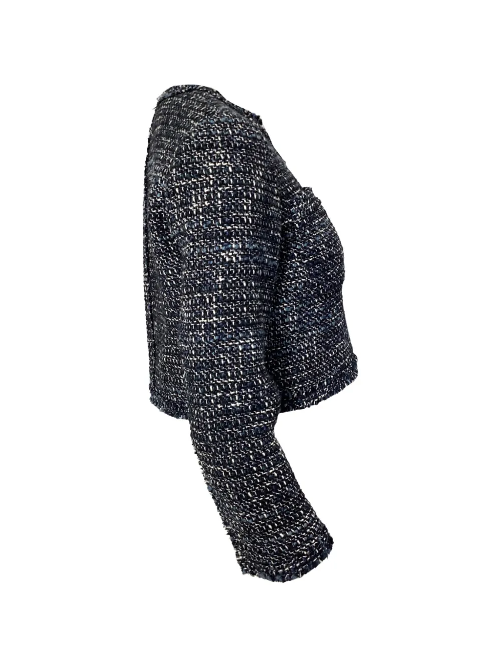 Pre-owned Theory Tweed Collarless Jacket In Blue