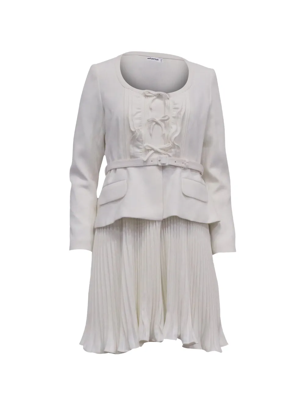Self-Portrait pleated belted dress - Bianco