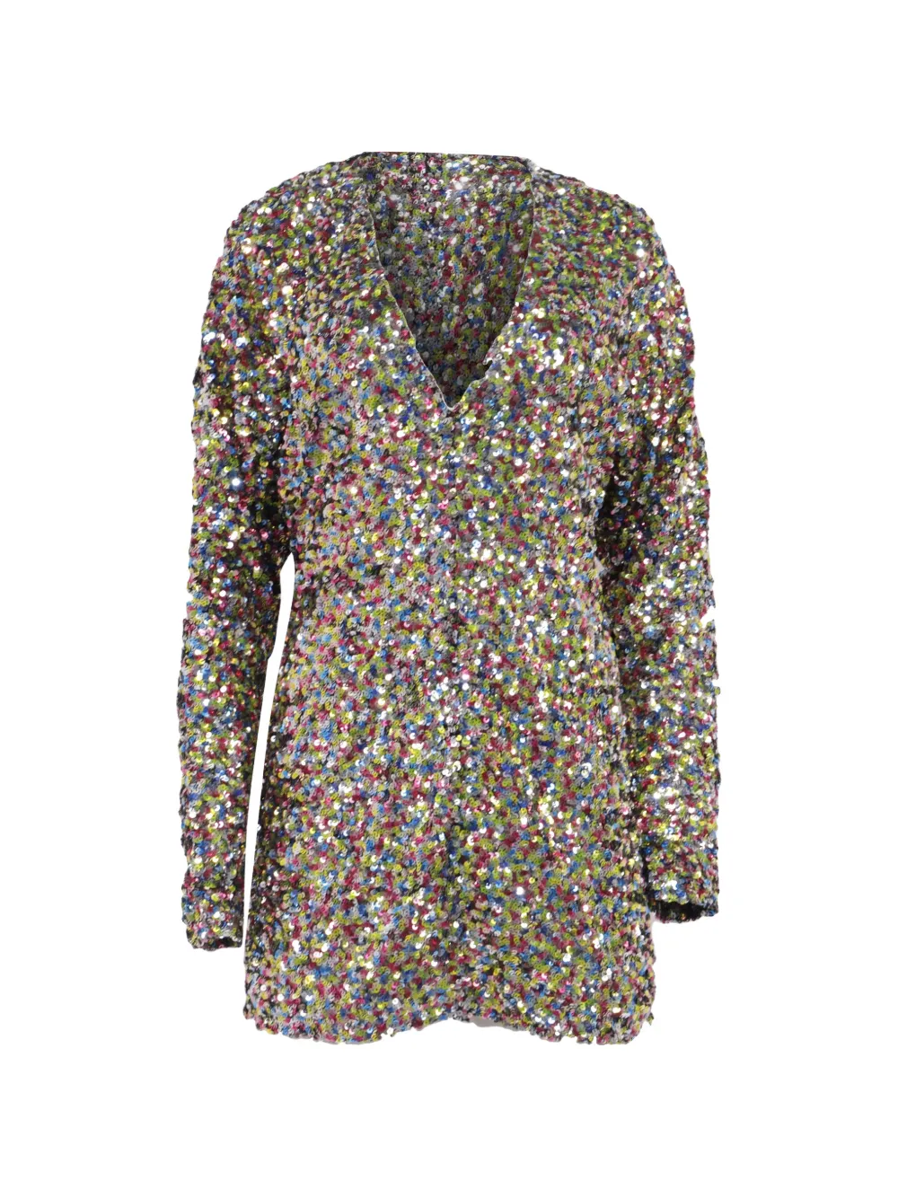 Pre-owned Attico Sequined V-neck Long-sleeves Mini Dress In Blue