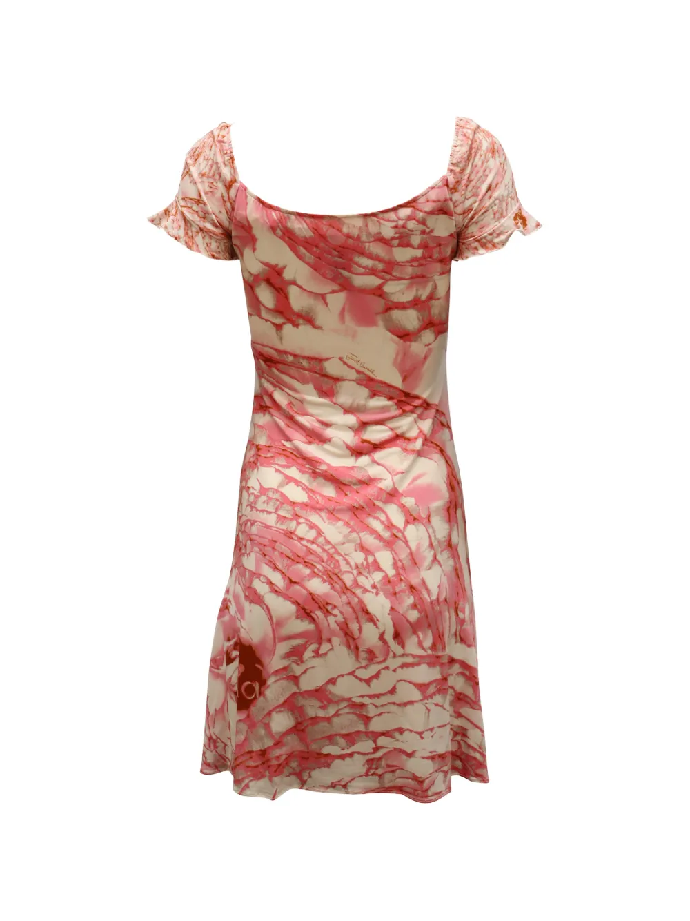Just Cavalli Vintage marble-print puff-sleeves midi dress - Roze