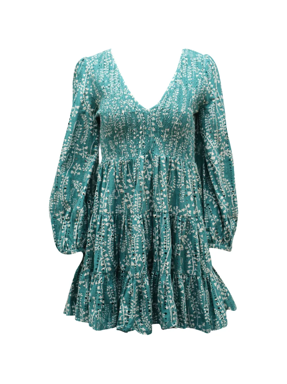 Rixo Sasha long-sleeve tiered mini dress - Verde